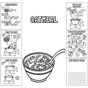 Photo of 8-page oatmeal recipe with 6 examples of the recipe pages surrounding the recipe photo